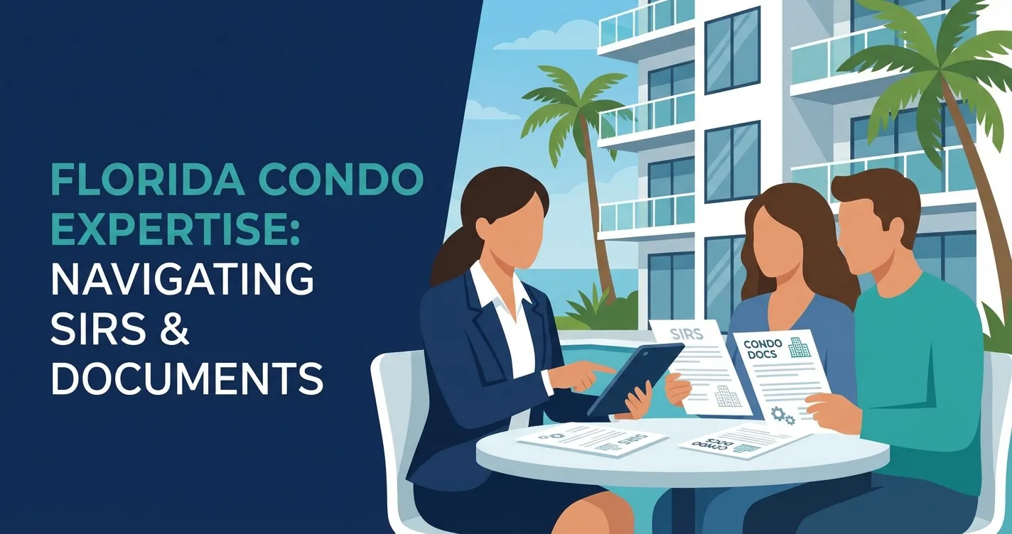 Florida real estate agent reviewing SIRS documents with condo buyers