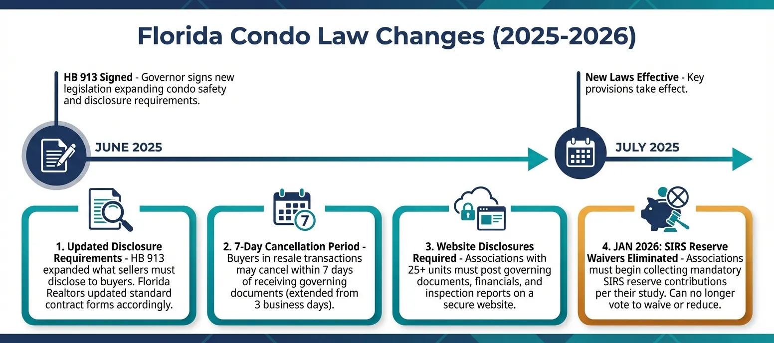 Timeline of Florida condo law changes from 2025-2026