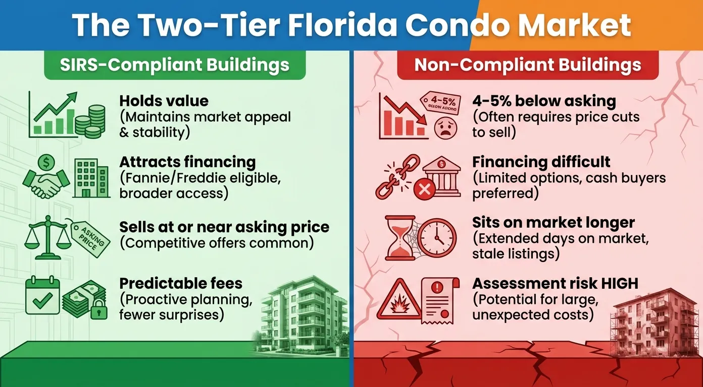 Two-Tier Florida Condo Market: Compliant buildings hold value vs non-compliant buildings sell below asking