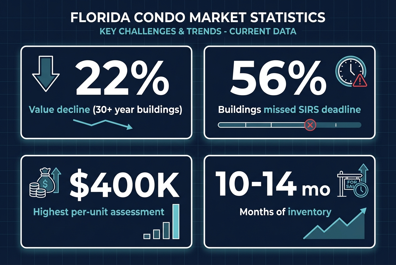 Florida condo market statistics dashboard showing key metrics