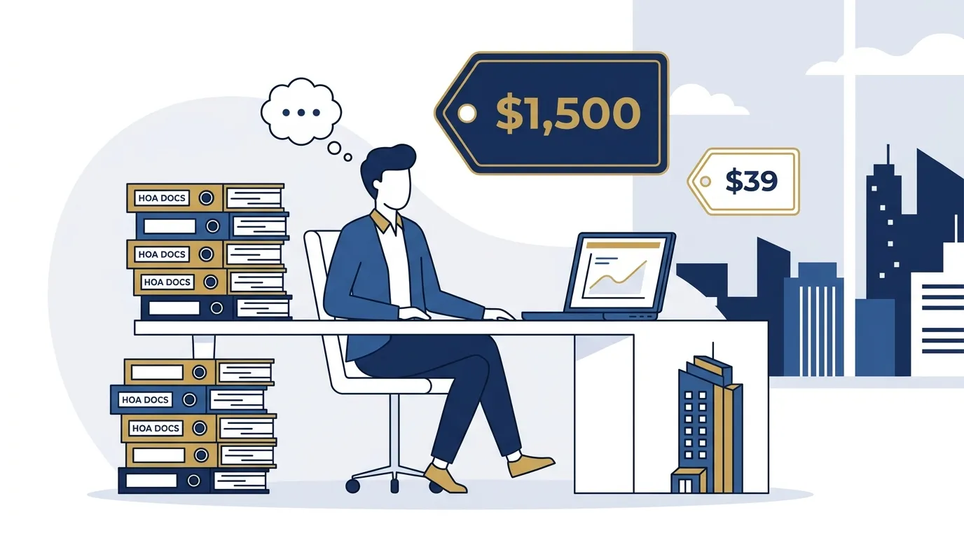 A condo buyer comparing the cost of an attorney HOA document review against cheaper alternatives