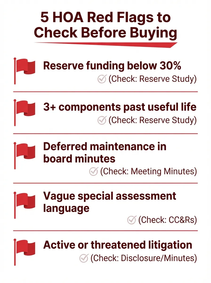 5 HOA Red Flags checklist - what to check and where to find it