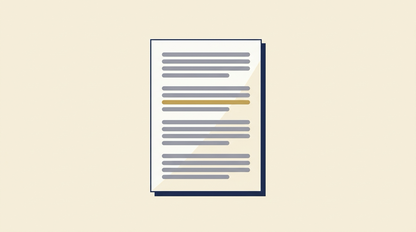 An illustration of a document page whose lines are shown as plain grey bars, with a single line picked out in gold